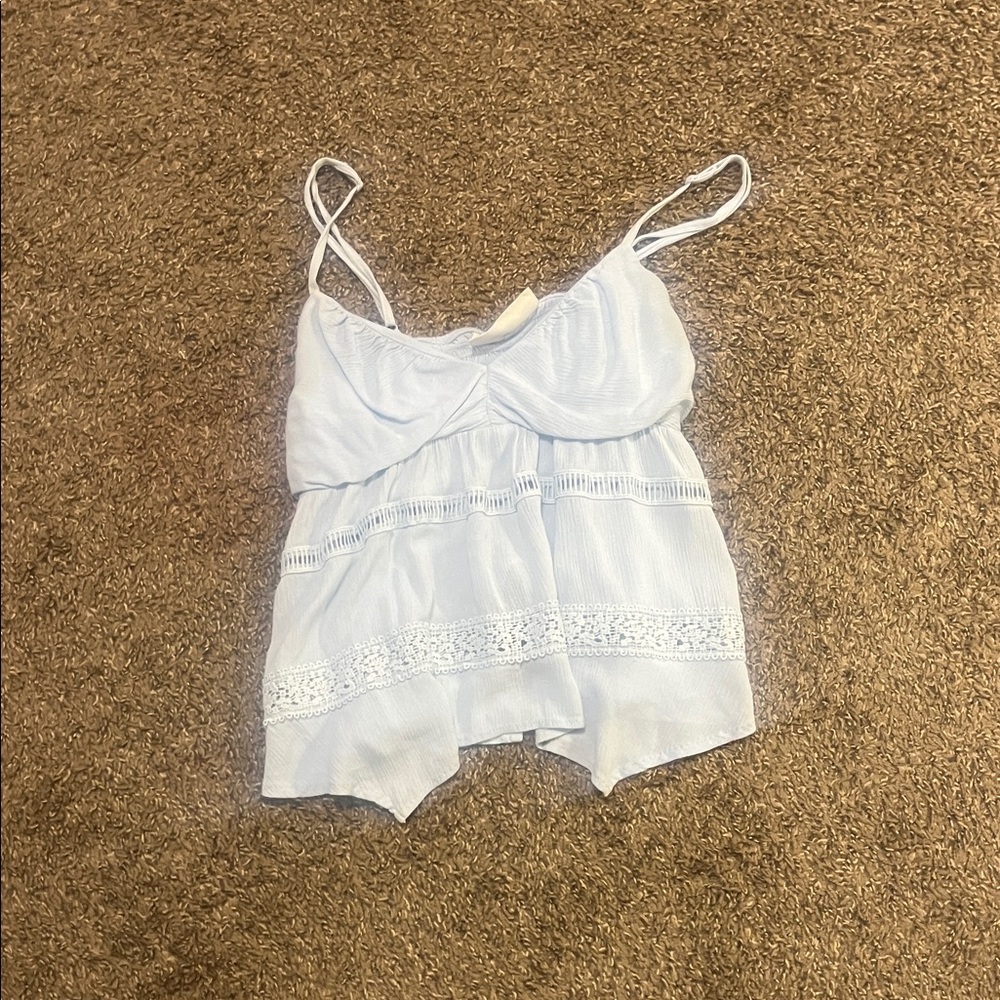 No Boundaries Light Blue Lace Trim Tank Top